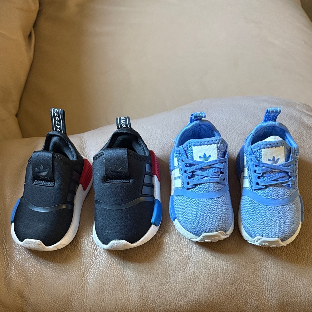 adidas Kids Twin Pack Sneakers - Black with Blue & Light Blue